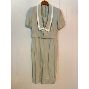 Vintage Womens Dress Size 4 Petite Green Layered Old Money Preppy Career 80s